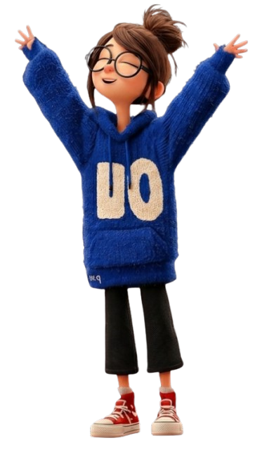 3D illustration of a person in a hoodie with arms raised